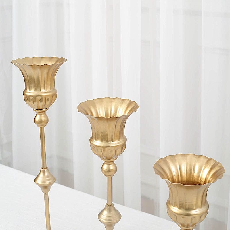 3 Metallic Gold Trumpet Flower Vase Centerpieces - Gold CHDLR_067_SET_GOLD