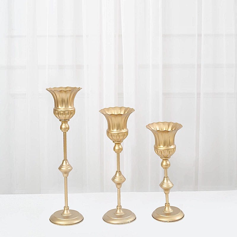 3 Metallic Gold Trumpet Flower Vase Centerpieces - Gold CHDLR_067_SET_GOLD