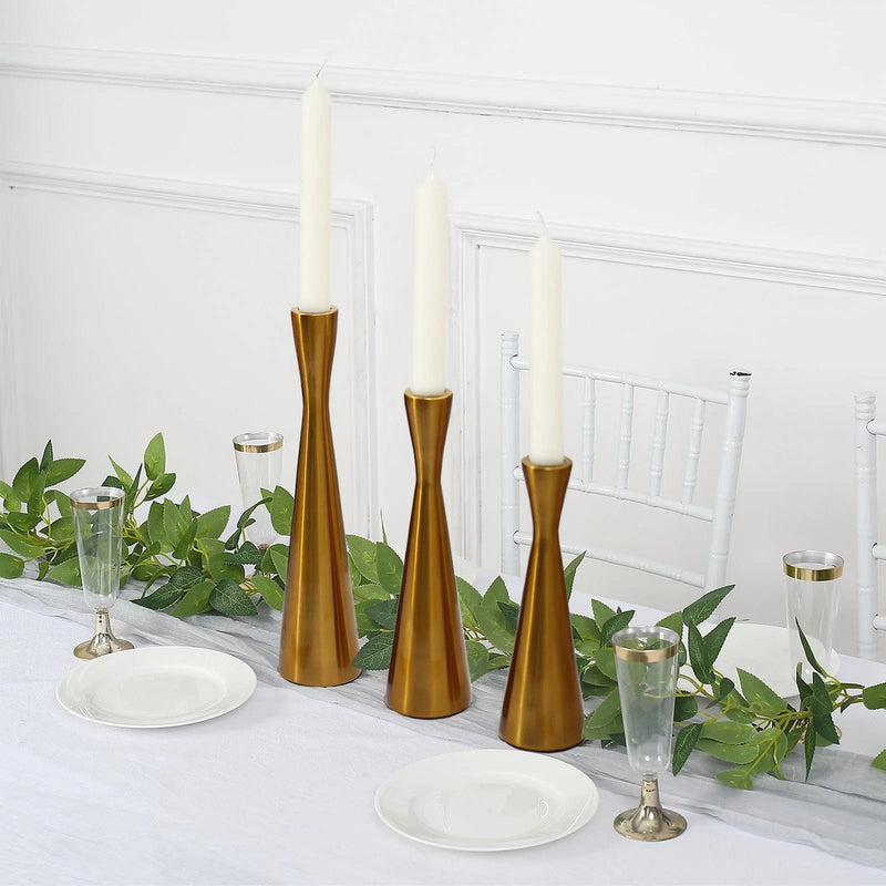 3 Modern Hourglass Style Gold Metal Taper Candle Holders - Gold IRON_CAND_TP017_GOLD