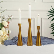 3 Modern Hourglass Style Gold Metal Taper Candle Holders - Gold IRON_CAND_TP017_GOLD