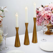 3 Modern Hourglass Style Gold Metal Taper Candle Holders - Gold IRON_CAND_TP017_GOLD