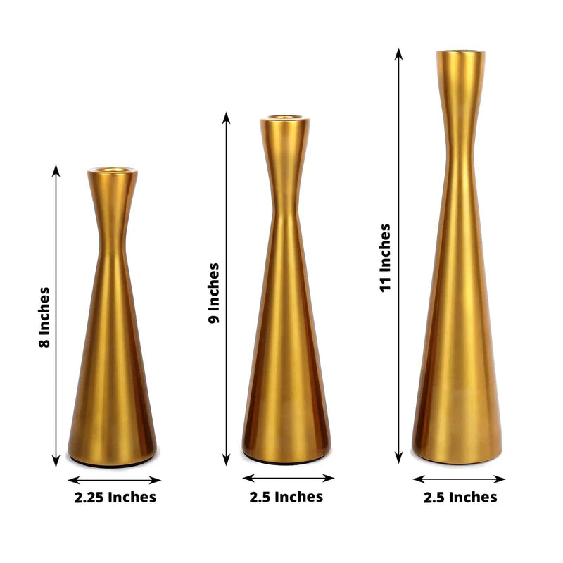 3 Modern Hourglass Style Gold Metal Taper Candle Holders - Gold IRON_CAND_TP017_GOLD