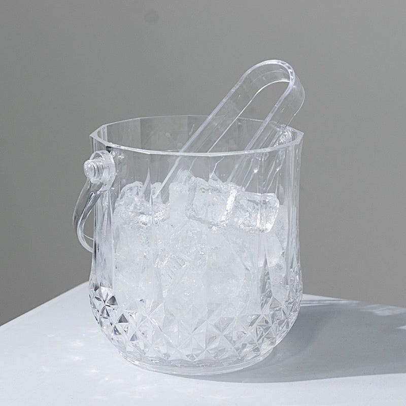 3 pack Plastic Small Ice Buckets with Handle and Tongs in Crystal-Cut Design – Clear BSKT_PLST_002_5X5_CLR