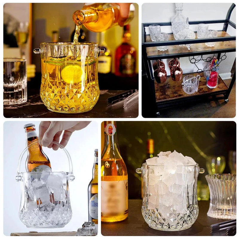 3 pack Plastic Small Ice Buckets with Handle and Tongs in Crystal-Cut Design – Clear BSKT_PLST_002_5X5_CLR