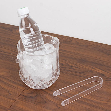 3 pack Plastic Small Ice Buckets with Handle and Tongs in Crystal-Cut Design – Clear BSKT_PLST_002_5X5_CLR