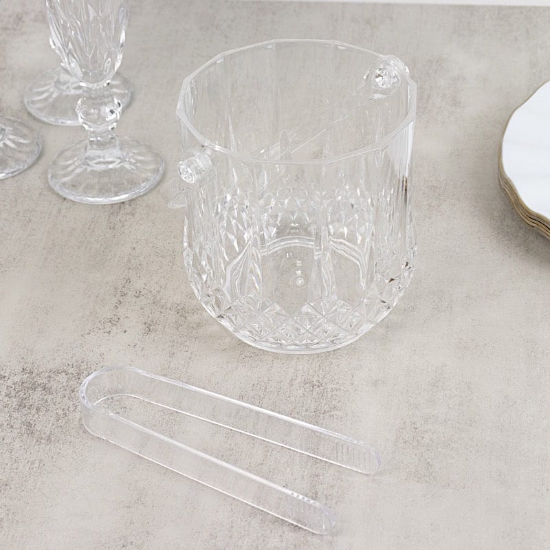 3 pack Plastic Small Ice Buckets with Handle and Tongs in Crystal-Cut Design – Clear BSKT_PLST_002_5X5_CLR