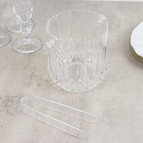 3 pack Plastic Small Ice Buckets with Handle and Tongs in Crystal-Cut Design – Clear BSKT_PLST_002_5X5_CLR