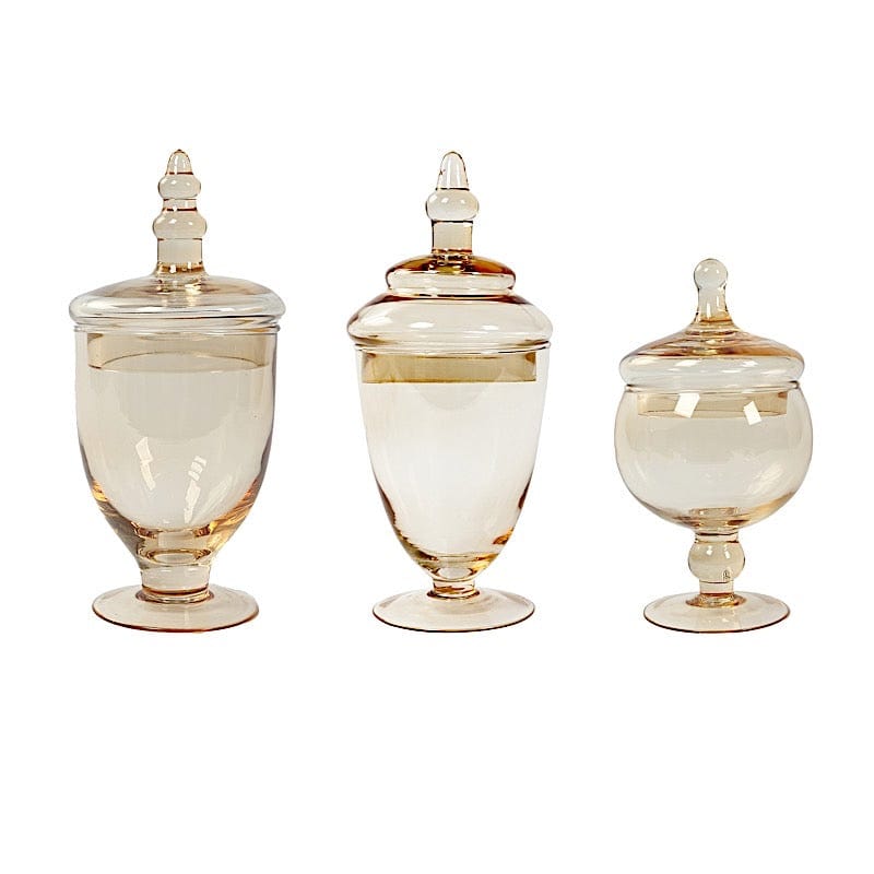3 pcs 9" 10" 11" tall Glass Apothecary Jars Containers with Lids - Amber Gold GLAS_JAR07_AMB