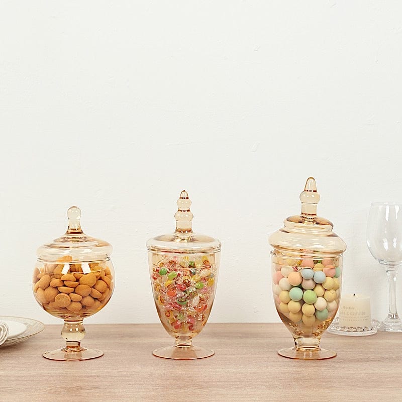 3 pcs 9" 10" 11" tall Glass Apothecary Jars Containers with Lids - Amber Gold GLAS_JAR07_AMB