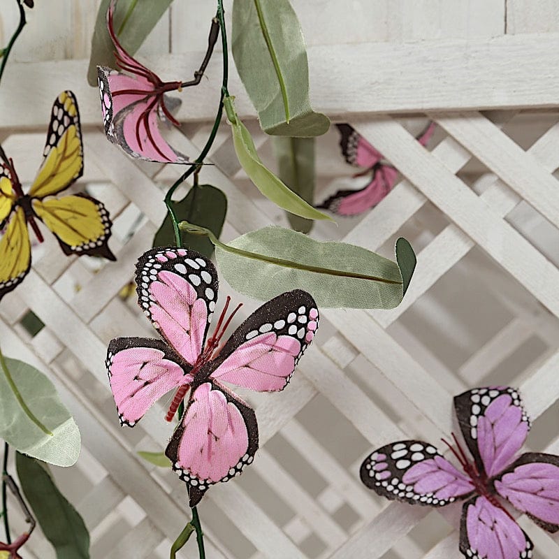 3 pcs Faux Butterfly Flowers 6 ft Garlands with Willow Greenery Leaves - Assorted ARTI_GLND_BUT001_MIX