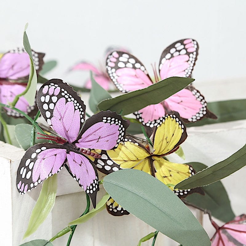 3 pcs Faux Butterfly Flowers 6 ft Garlands with Willow Greenery Leaves - Assorted ARTI_GLND_BUT001_MIX