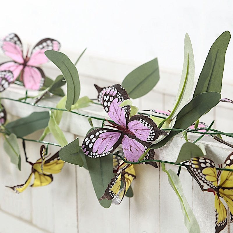 3 pcs Faux Butterfly Flowers 6 ft Garlands with Willow Greenery Leaves - Assorted ARTI_GLND_BUT001_MIX