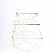 3 pcs Metal with Glass Geometric Cake Stands CHDLR_CAKE07_SET_GOLD