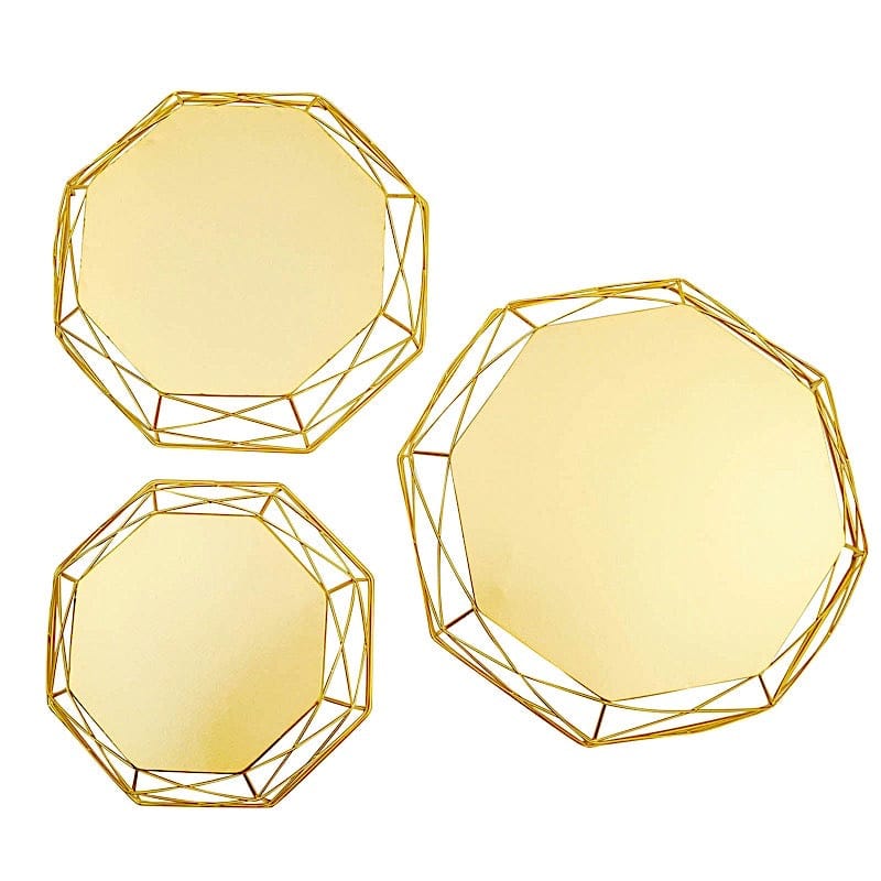 3 pcs Octagon Geometric Metal Cake Stands Dessert Riser - Gold CHDLR_CAKE14_SET_GOLD