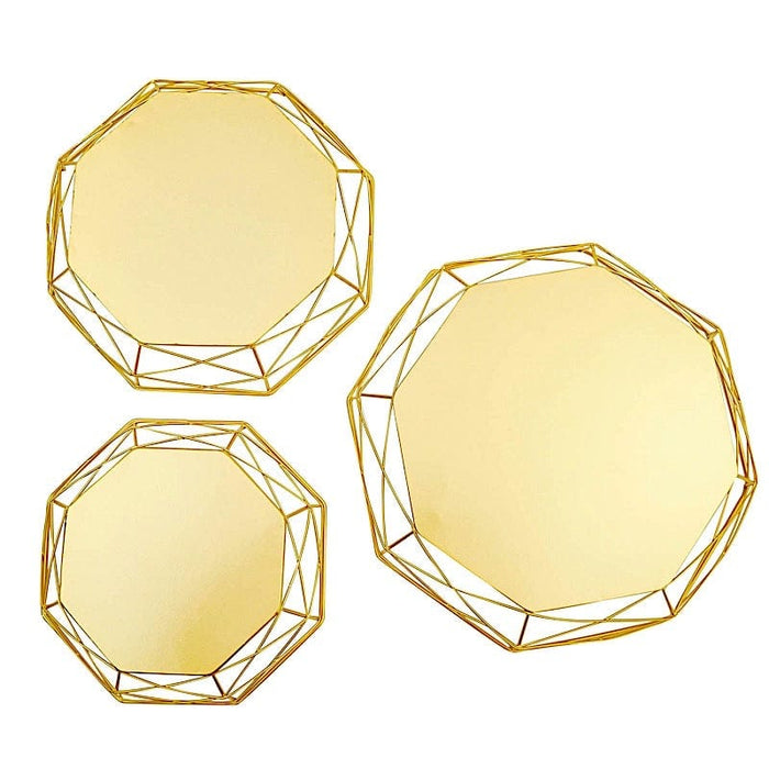 3 pcs Octagon Geometric Metal Cake Stands Dessert Riser - Gold CHDLR_CAKE14_SET_GOLD