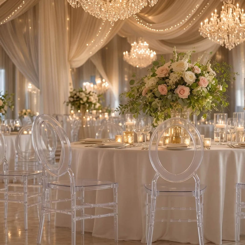 3 pcs Stackable Acrylic Chiavari Ghost Chairs with Oval Open Back