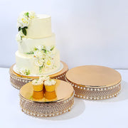 3 Pearl Beaded Metal Cake Stands with Mirror Top - Gold CHDLR_CAKE23_SET_GOLD