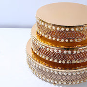 3 Pearl Beaded Metal Cake Stands with Mirror Top - Gold CHDLR_CAKE23_SET_GOLD