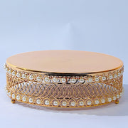 3 Pearl Beaded Metal Cake Stands with Mirror Top - Gold CHDLR_CAKE23_SET_GOLD