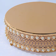 3 Pearl Beaded Metal Cake Stands with Mirror Top - Gold CHDLR_CAKE23_SET_GOLD