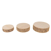 3 Pedestal Cake Stands Jute Rattan with Wooden Top Plates - Natural CAKE_WOD024_SET3_NAT