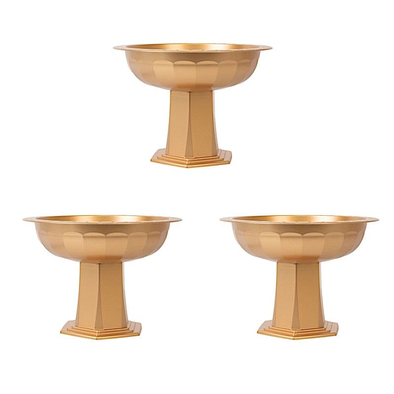 3 Plastic 10" Roman Style Compote Footed Bowl Vases Flower Pedestals - Gold VASE_PB008_7H_GOLD