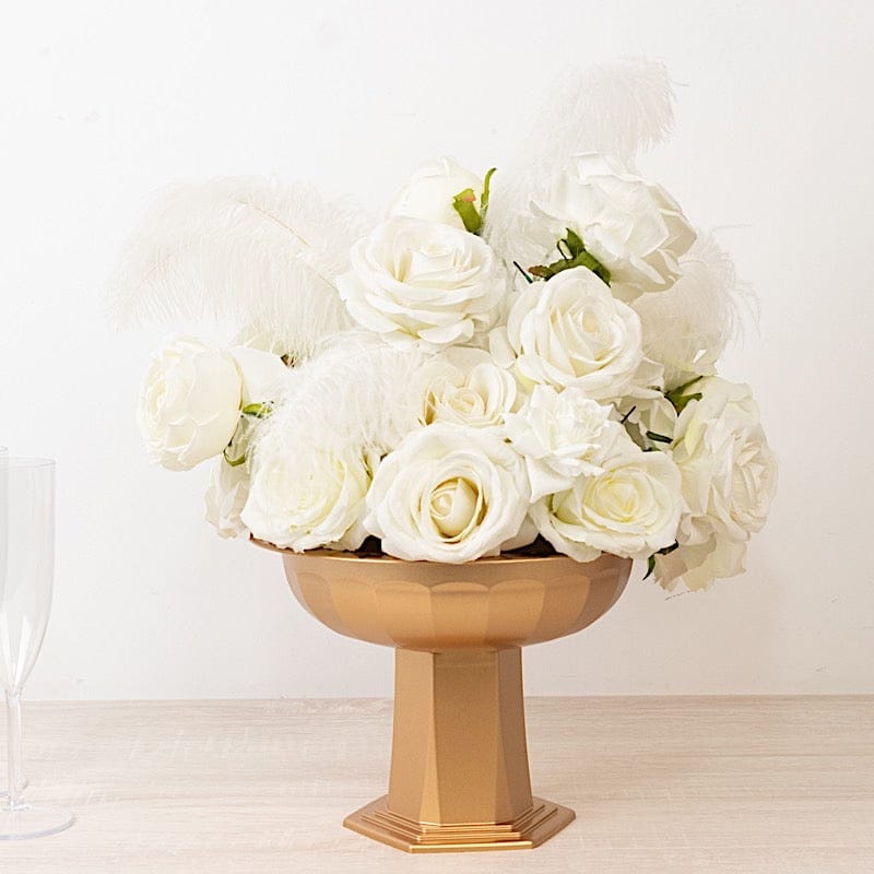 3 Plastic 10" Roman Style Compote Footed Bowl Vases Flower Pedestals - Gold VASE_PB008_7H_GOLD