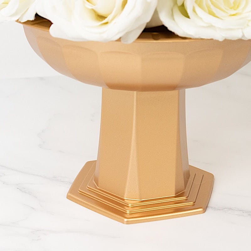 3 Plastic 10" Roman Style Compote Footed Bowl Vases Flower Pedestals - Gold VASE_PB008_7H_GOLD