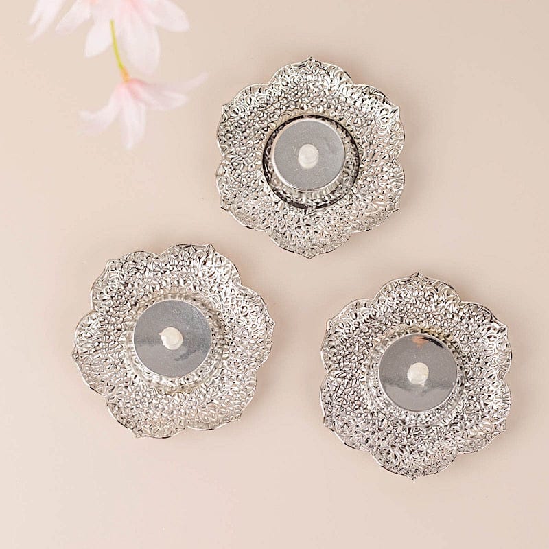 3 Plum Blossom 5" Metal Votive Candle Holders