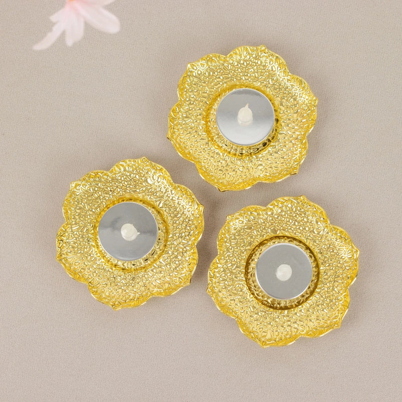 3 Plum Blossom 5" Metal Votive Candle Holders