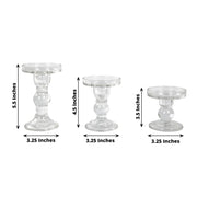 3 Premium Glass Pillar Candle Holders with Round Tray