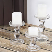 3 Premium Glass Pillar Candle Holders with Round Tray