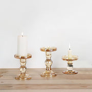 3 Premium Glass Pillar Candle Holders with Round Tray