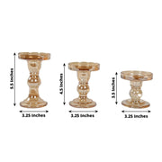 3 Premium Glass Pillar Candle Holders with Round Tray