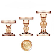 3 Premium Glass Pillar Candle Holders with Round Tray CAND_HOLD_017_SET_AMB