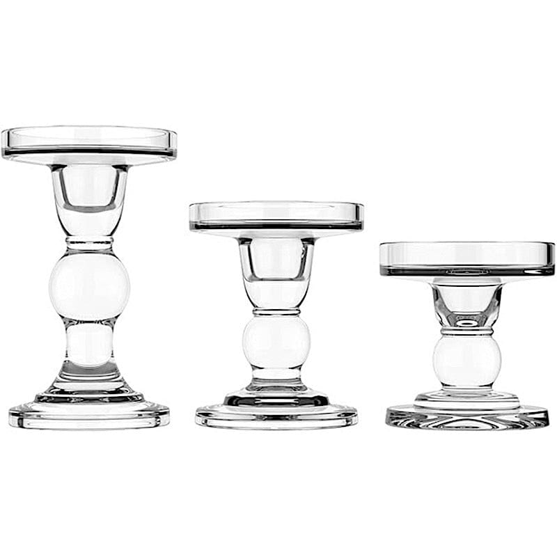 3 Premium Glass Pillar Candle Holders with Round Tray CAND_HOLD_017_SET_CLR