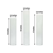 3 Ribbed Candelabra Candle Holder Glass Shades - Clear CHDLR_CAND_030_RIB_GLASS_SET