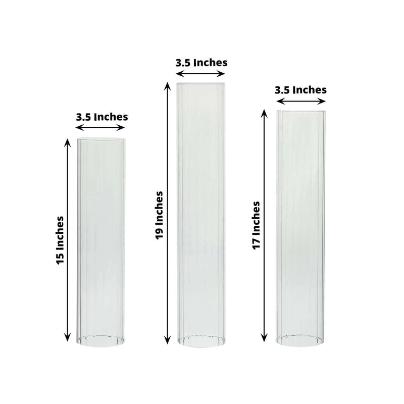 3 Ribbed Candelabra Candle Holder Glass Shades - Clear CHDLR_CAND_030_RIB_GLASS_SET