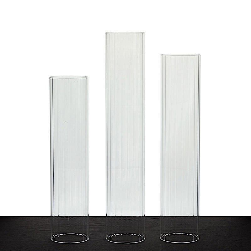 3 Ribbed Candelabra Candle Holder Glass Shades - Clear CHDLR_CAND_030_RIB_GLASS_SET