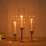 3 Ribbed Candelabra Candle Holder Glass Shades - Clear CHDLR_CAND_030_RIB_GLASS_SET