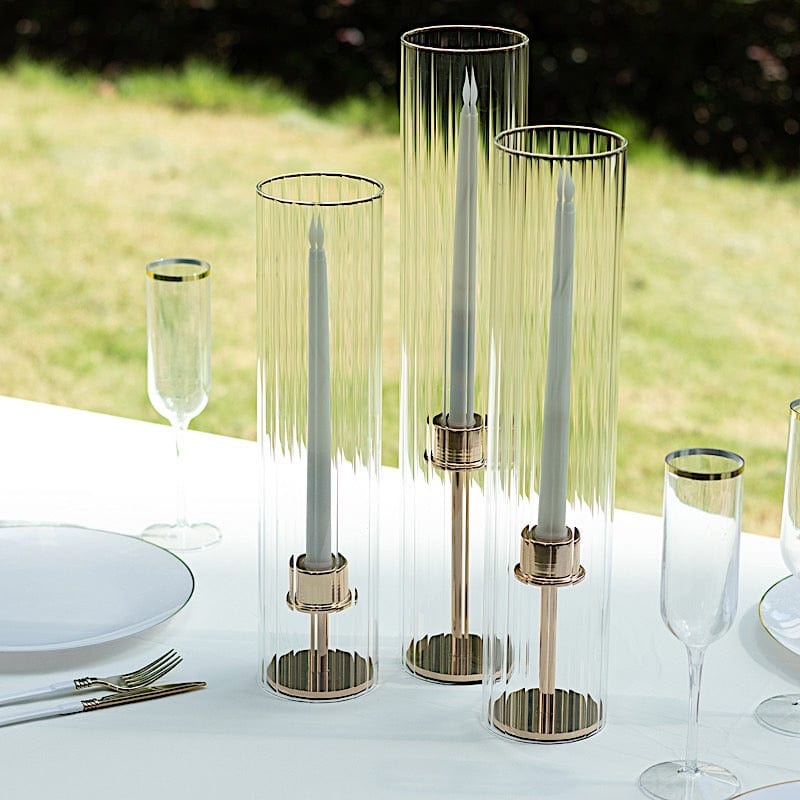 3 Ribbed Candelabra Candle Holder Glass Shades - Clear CHDLR_CAND_030_RIB_GLASS_SET