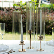 3 Ribbed Candelabra Candle Holder Glass Shades - Clear CHDLR_CAND_030_RIB_GLASS_SET