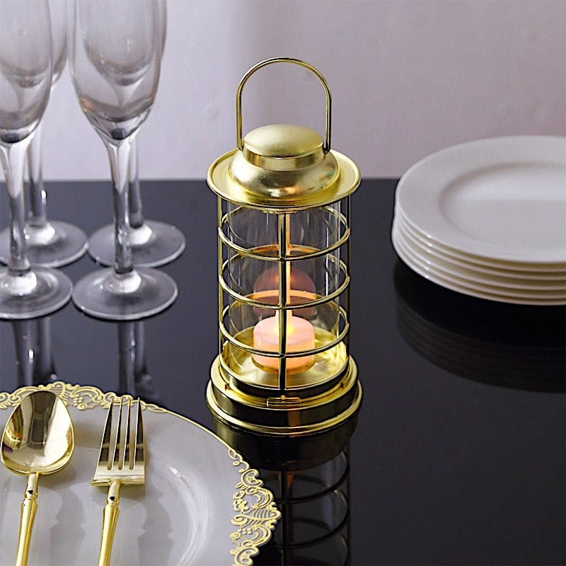 3 Round 7" Mini LED Tealight Candle Lantern Lamps LED_CAND_PL09_GOLD