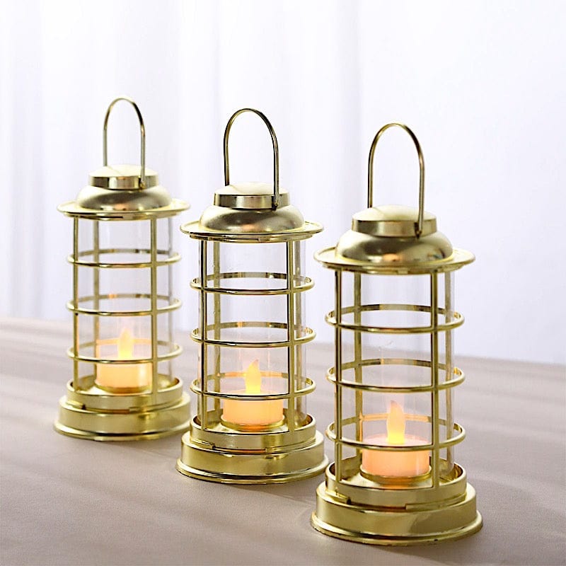 3 Round 7" Mini LED Tealight Candle Lantern Lamps LED_CAND_PL09_GOLD