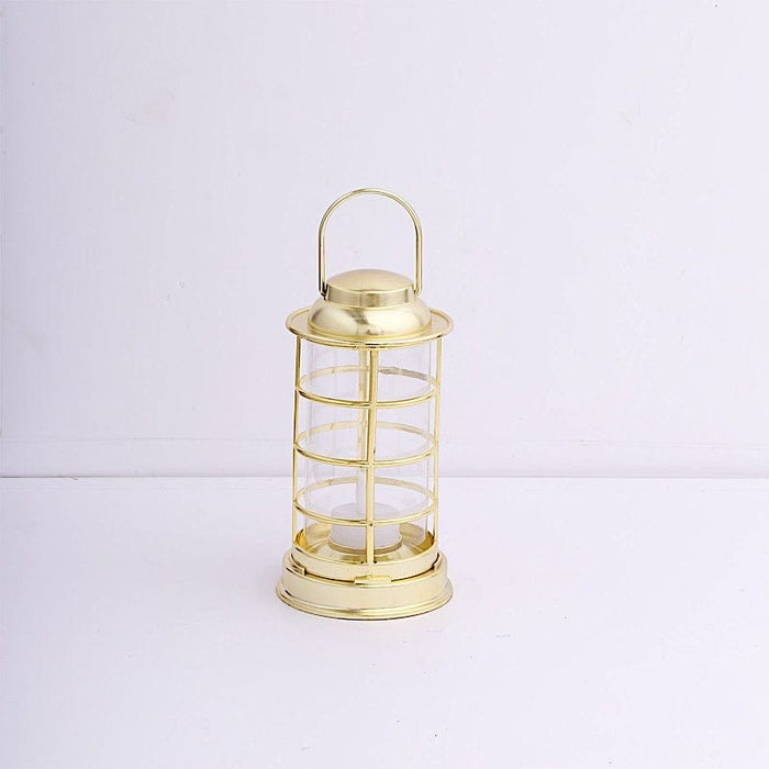 3 Mini 7 Plastic Lantern Lamps with LED Tealight Candles - Gold