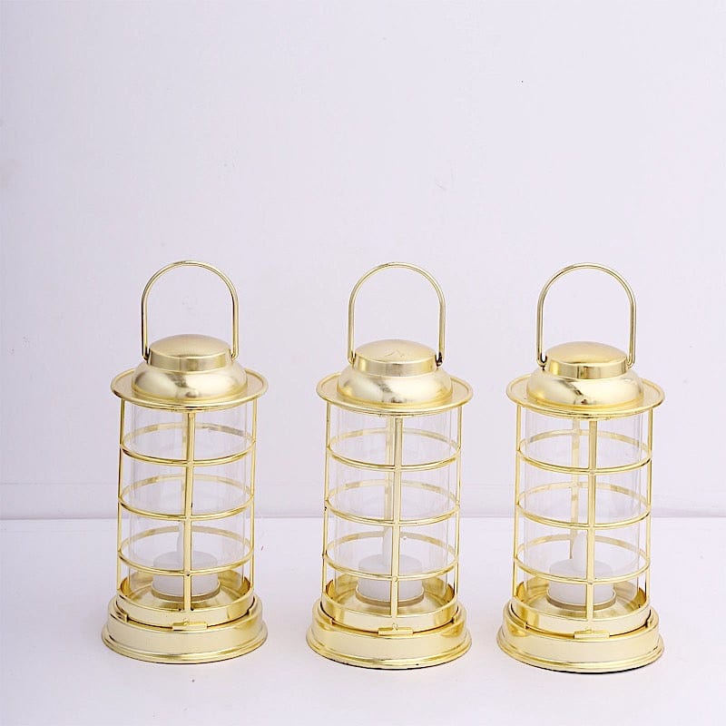 3 Round 7" Mini LED Tealight Candle Lantern Lamps LED_CAND_PL09_GOLD