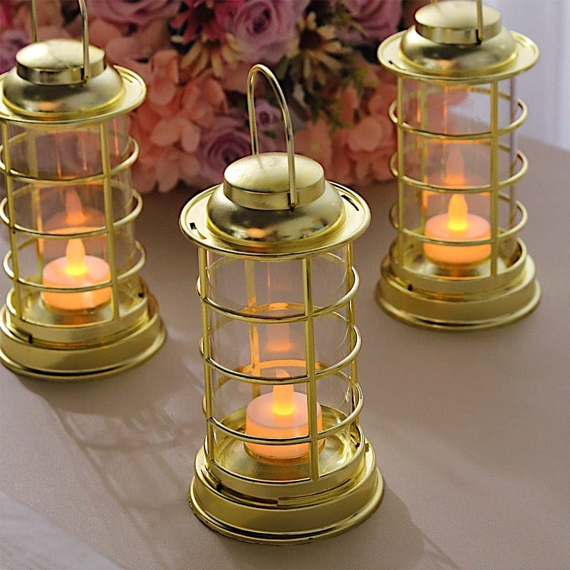 3 Round 7" Mini LED Tealight Candle Lantern Lamps LED_CAND_PL09_GOLD
