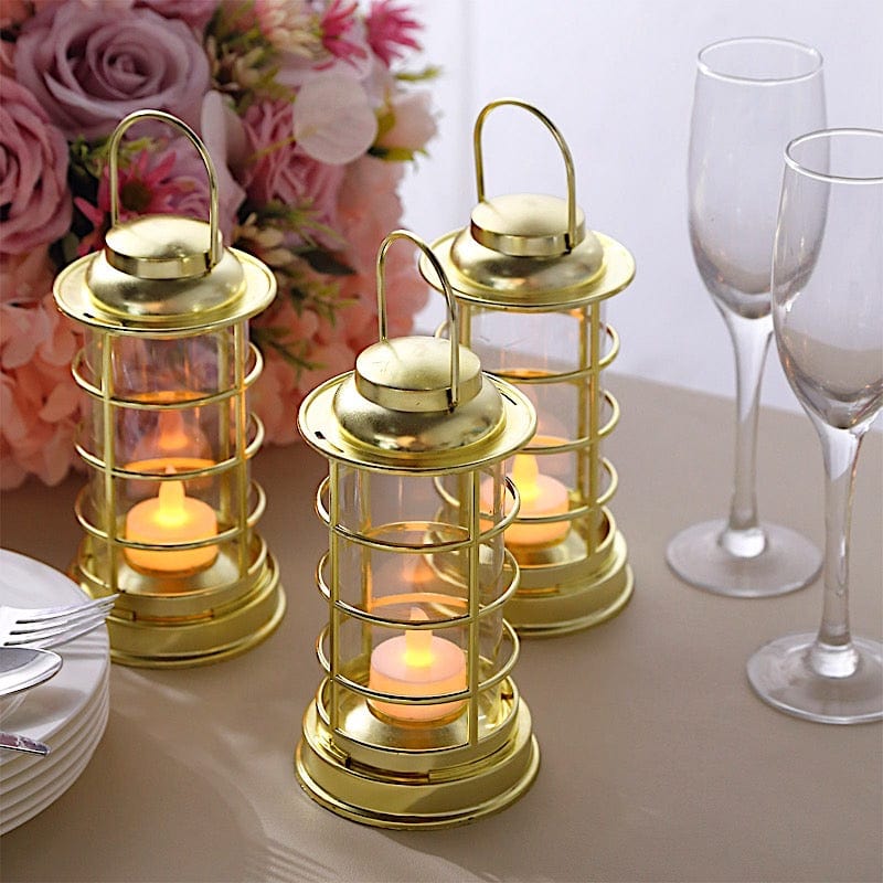 3 Round 7" Mini LED Tealight Candle Lantern Lamps LED_CAND_PL09_GOLD