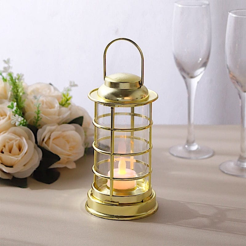 3 Round 7" Mini LED Tealight Candle Lantern Lamps LED_CAND_PL09_GOLD