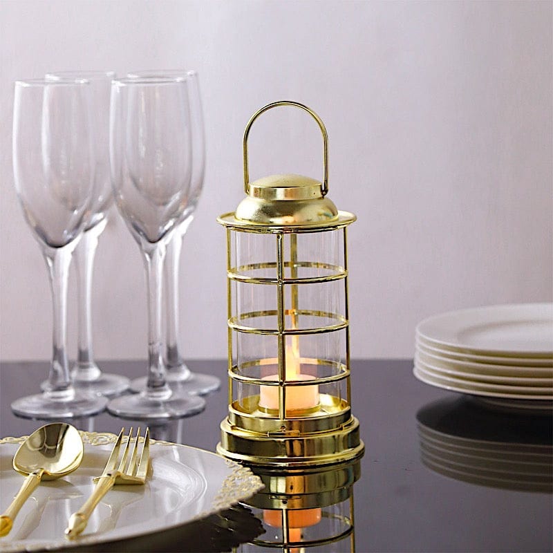 3 Round 7" Mini LED Tealight Candle Lantern Lamps LED_CAND_PL09_GOLD